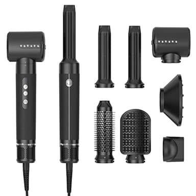 Airbrush 7 en 1 Seche Cheveux, 110000 TR/MIM Air Brush 7 en 1 Set avec Sèche Cheveux, Fer à Boucler, Brosse Chauffante, Brosse Lissante Pour Cheveux, Concentrateur, pour Sécher, Boucler, Lisser