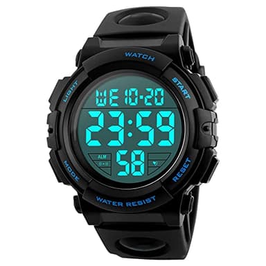 Nicoone Montre numérique pour homme - Étanche jusqu'à 50 m - Avec alarme, chronomètre, pour homme - Pour le sport, bleu