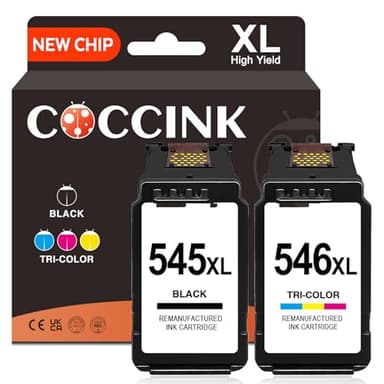 COCCINK 545XL 546XL Cartouche d'encre reconditionnée, Remplacement pour Canon 545 546 XL, Compatible avec Pixma MG2410 MG2420 MG2450 MX490 MX492 TR4500 TR4520 TS202 TS205, 1 Noir, 1 Couleur