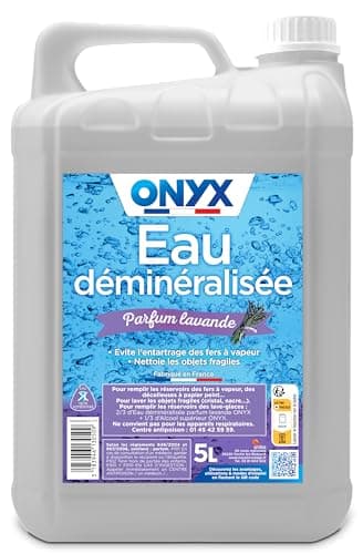 Onyx - Eau Déminéralisée - Fer à Repasser, Lisseur à Vapeur, Décolleuse à Papier Peint, Auto - 100% d’Ingrédients d’Origine Naturelle - Fabrication Française - 5L - Parfum Lavande