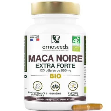 Maca Noire BIO du Pérou | Extra Fort 10 000mg par jour | 120 gélules vegan | Régulateur Hormonal, Détente, Énergie | Qualité Supérieure pour Sommeil,Stress
