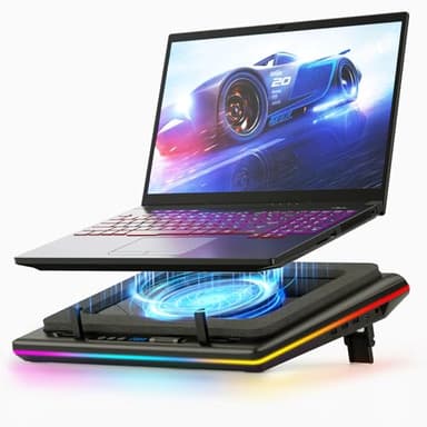 Llano Refroidisseur Ordinateur Portable avec RGB, Ventilateur Turbo de 14cm Extra Large à Vitesse réglable,Mousse d'étanchéité, concentrateur USB de 3 Ports pour portatile de 38 à 48cm