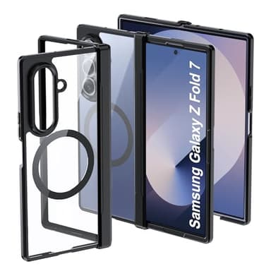 Tieeyivv Magnétique Coque pour Samsung Galaxy Z Fold 7 5G Cover avec MagSafe Silicone Souple + Transparent Acrylique Housse Protégé Téléphone Etui Case Transparent Portable Robuste Intégrale Étui