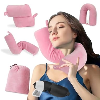 EPROICKS Coussin de Voyage, Réglable Coussin Avion, Flexibilité Oreiller de Voyage, Tour de Cou pour Voiture, Train, Adulte (Rose)