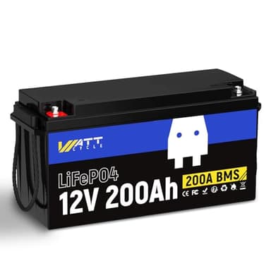 Wattcycle batterie lithium 12v 200ah, Batterie LiFePO4 avec protection Low-tempt, 200A BMS intégré, 6000-15000 Cycles avec 10 ans, 2560Wh Energie pour camping-car, marine, solaire et hors-réseau