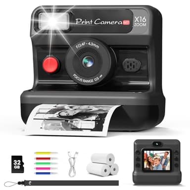 CalineGam Appareil Photo Instantané Enfants, 1080P HD Appareil Photo Numérique Enfant & Double Objectif avec Carte de 32GB & Papier d'impression, Cadeaux pour Garçons & Filles de 3 à 12 Ans
