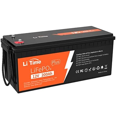 LiTime Batterie Lithium 12V 200Ah Plus, LiFePO4 avec 200A Protection BMS et 4000-15000 Cycles Profonds, Maximale 2560W, sans Entretien Parfait pour Camping-Car, Système Solaire, Bateaux