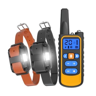 Meloive Collier de Dressage pour Deux Chiens,Collier Rechargeable avec Contrôle Manuel Portée 3000 Mètres,4 Modes d'Entraînement Choc Électrique/Sonore/Vibration/Lumière,IPX67 Résistant à l'eau