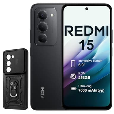 XIAOMI Redmi 15 Smartphone, 8GB/256GB SIM 4G, 6.9" Confortable pour Les Yeux,Pouces Batterie 7000 mAh, Charge Rapide 33 W et Charge inversée 18 W,Coque Inclus (Noir)