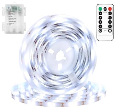DBFAIRY Bande LED autocollante à piles - 2 m - Avec télécommande et minuterie - Pour TV, chambre à coucher, maison, fête - Blanc