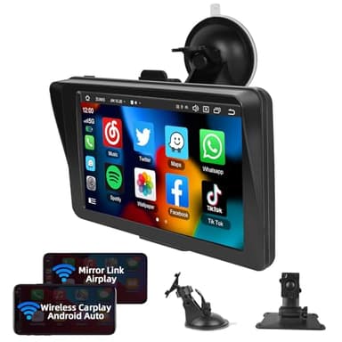 Podofo Autoradio Apple Carplay et Android Auto sans Fil，Ecran Tactile HD Portable 7 Pouces Voiture Stéréo avec Bluetooth, Transmission FM, Apple Airplay, Mirror Link