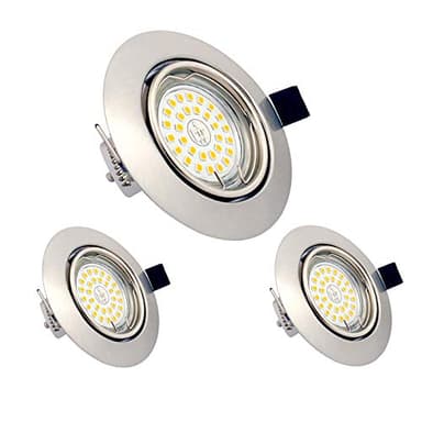 LED Spot Encastrable GU10 7W, Spots LED Orientable 220V Blanc Chaud 3000K 600LM IP44 Rond Métal Nickel Non Dimmable pour Plafond de Chambre, Cuisine, Salon, Couloir (Lot de 3)