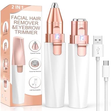 Rasoir Visage Femme Duvet Electrique, Rasoir Électrique 2 en 1 pour Sourcils et Visage, Epilateur Visage Femme, Rechargeable Lumière LED et Parfait pour Enlever Poils sur Sourcils/Visage/Lèvres/Bras