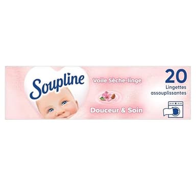 SOUPLINE Voiles Sèche-Linge Adoucissants Douceur & Soin, Parfume le Linge de Maison, Complément Idéal à Votre Lessive et à Votre Adoucissant Linge, Pour Tous Sèche-Linges, Parfum Durable, 20 Lingettes