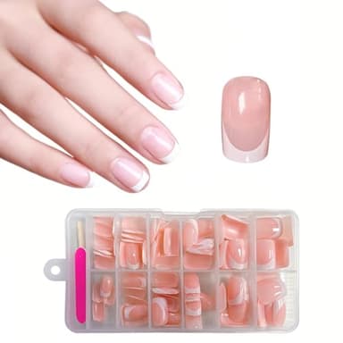 Lot de 120 faux ongles français carrés courts à presser, bout blanc, couverture complète, Décorations de manucure