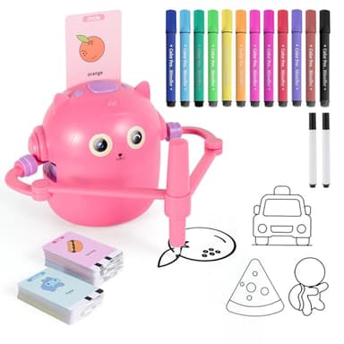 LTFIOON Robot Qui Dessine Tout Seul, Robot de Dessin pour Enfants avec 100 Cartes, Robots Dessinateur Enfant, Jouet éducatif interactif Magic Drawing Robots pour Garçons Filles (Rosa)