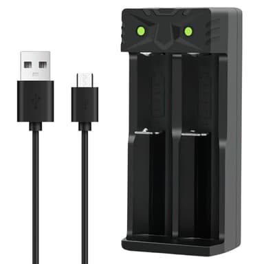 Chargeur Accu 18650, 2 Slots Chargeur Piles Rechargeable Li-ION 3,7V 18650 18490 18350 18500 17500 14500 20700 21700 26650 Batterie au Lithium avec USB-C