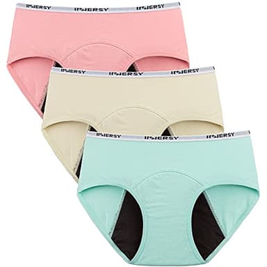 INNERSY Culottes Menstruelles Coton Filles Adolescentes Slip pour Regle Réutilisables Lot de 3 (12 Ans, Rose/Beige/Vert)