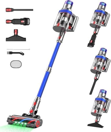 Aspirateur balai sans fil 600W/58Kpa/75 mins, aspirateur sans fil pour la maison, bac à poussière extra large de 2L, aspirateur léger et autonome rechargeable pour tapis, poils d'animaux et sols durs