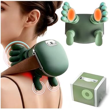 4D Masseur de Cou, Masseur dos et Cervicales， Massage Cervicales et Cou, Épaules et Dos avec Chaleur 3 Réglages de Massage et 2 Niveaux de Chaleur Sans Fil Rechargeable USB