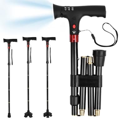 LINGTHIN Canne d'une capacité de 113 kg, réglable en Hauteur, avec Lampe de Poche LED, Voyant Lumineux et Alarme, adaptée aux Personnes âgées et aux Adultes.
