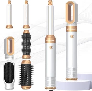 Atopskins Air Styler 6 en 1 Hair Styler Airbrush Pro Cheveux Avec Seche Cheveux Brosse Soufflante, Brosse Seche Cheveux, Brushing Brosse Soufflante, air Boucleur, pour Sécher, Boucler, Lisser