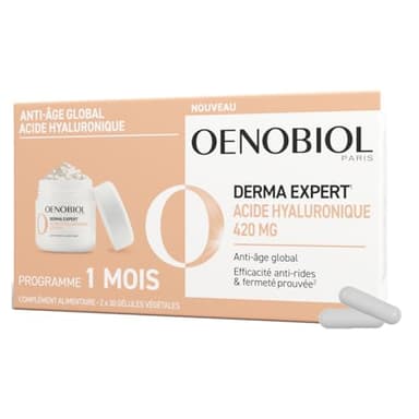Oenobiol Derma Expert – Acide Hyaluronique 420 mg - Anti-âge global - Efficacité anti-rides et fermeté prouvée - Complément Alimentaire - 30 Capsules Végétales
