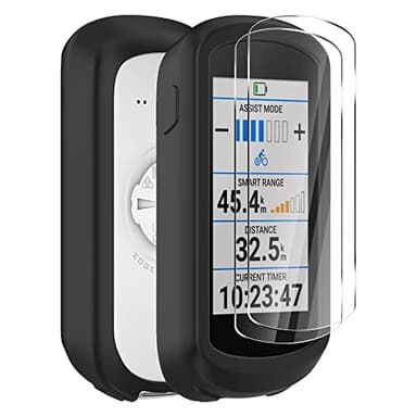 Ermorgen Coque en Silicone Compatible pour Garmin Edge Explore 2 Coque + 2 Protecteurs d'écran en Verre Trempé, Souple Protection Antichoc Tout Inclus - Noir