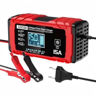 AILRINNI 15A Chargeur de Batterie Voiture - 12V 15A Chargeur Batterie Moto Intelligent Entièrement Automatique avec Compensation de Température pour Les Batteries Plomb-Acide et LifePO4, Bateaux,Moto