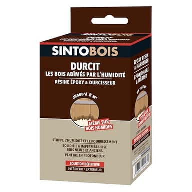 SINTO - Durcit le bois abîmé par l'humidité - Résine époxy & durcisseur - Arrête l'humidité et la pourriture - Renforce & imprègne le bois - Pénètre en profondeur - Intérieur & extérieur