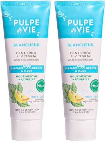 Pulpe de Vie - Dentifrice Blancheur BIO Minter Is Coming 75ml - Anti-gaspi ! Citron - Goût Menthe - 99,5% d'Actifs Naturels - Protège Dents et Gencives. (Lot de 2)