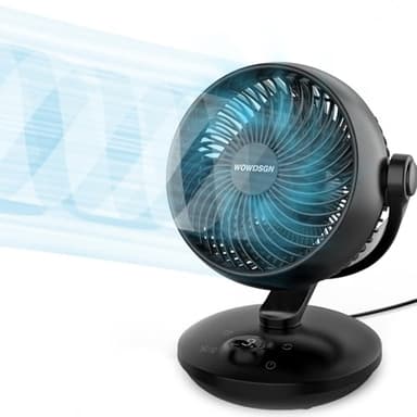 WOWDSGN Ventilateur Silencieux 22dB, Ventilateur de Table Puissant Turbo avec Ecran et Minuterie de 9 Heures - Oscillation à 100° et 80° - 6 Niveaux de Vitesse - Pour Chambre/Bureau/Cuisine