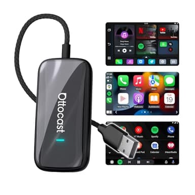OTTOCAST Adaptateur automatique sans fil CarPlay et Android, 3 en 1 AI Box Play2Video Ultra, regarder Netflix/YouTube en voiture, Plug & Play, faible latence, mises à niveau filaire vers sans fil