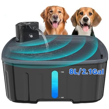 Kittyspout Fontaine a Eau pour Chien sans Fil, 8L Fontaine Chat/Grand Chien avec Détecteur de Mouvement, Fontaine pour Chiens avec Batterie 5000mAh, avec Pompe Silencieuse et Filtre à Charbon Actif