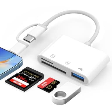 Lecteur de carte SD/Adaptateur 3-en-2 pour iPhone 15/14/Pro Max/Pro/Plus, iPad Pro, MacBook Pro/MacBook Air