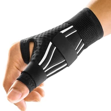 FREETOO Ergonomique Attelle de Pouce Droit ou Gauche pour Tendinite, Arthrose, Rhizarthrose, Ténosynovite de De Quervain, Orthèse de Pouce pour Fracture, Luxation pour Homme & Femme (Blanc/Noir S/M)