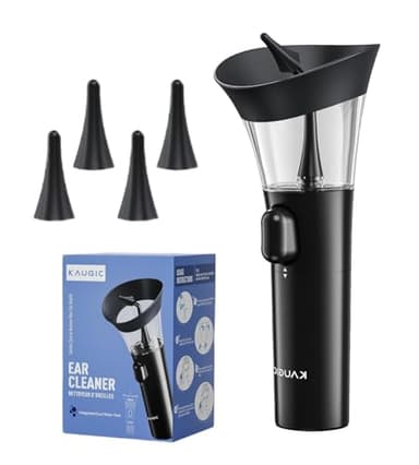 KAUGIC Nettoyeur de Cérumen - Nettoyant d'Oreille Manuel avec Pression d'Eau de 7m & 4 Embouts en Silicone Durable, Réservoir d'Eaux Usées Intégré