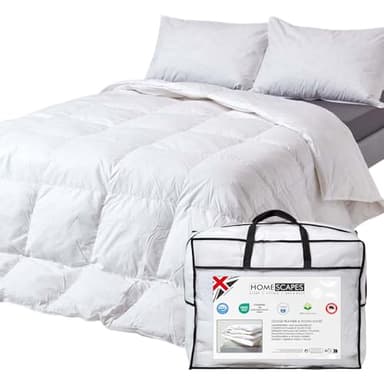 HOMESCAPES Couette été Ultra légère 240x220 cm en Plumes et Duvet d’oie 2.5 Tog Certifiée Oeko-TEX - Lavable en Machine et hypoallergénique - 2 Personnes