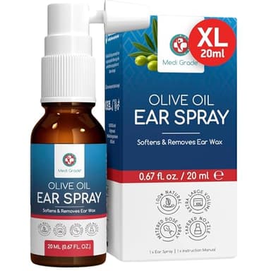 Medi Grade Spray d'Huile d'Olive pour Oreilles Bouchées 20ml – Auriculaire 100% Naturel qui Adoucit, Élimine l'Accumulation de Cérumen – Plus de 50 Vaporisations, Nettoyant