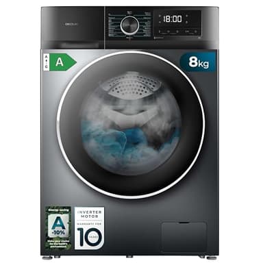 Cecotec Lave-linge 8 Kg Chargement Frontal Bolero Dresscode 8500 Inverter Steel A. 1900 W, 1400 rpm, Moteur Inverter Plus, Basse Consommation, 16 Programmes, SteamMax, Delay Start, Acier