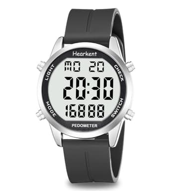Hearkent Montre podomètre pour personnes âgées non Bluetooth Aucune application nécessaire avec compteur de pas, de calories et écran LCD grands chiffres, Noir , taille unique, Athlétique