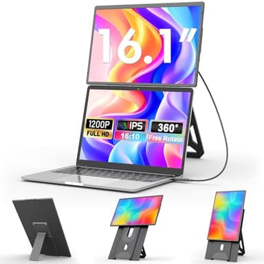 domyfan Ecran Portable 16,1" FHD 1200P, Double écran avec Support Magnétique 360°, Extension d'écran pour PC Portable 13-17,3", Plug & Play pour Windows/Mac/PC/Xbox/PS5