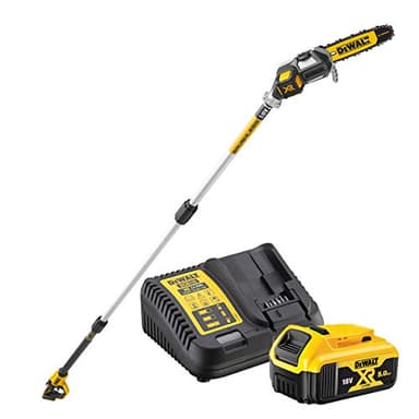 DEWALT - Élagueuse sur Perche Brushless XR 18V 5AH Li-Ion - DCMPS567P1-QW - Élagueuse sans Fil avec 1 Batterie et Chargeur - 4.5m de Portée, Tête Inclinée et Guide et Chaine 20cm Autolubrifiante