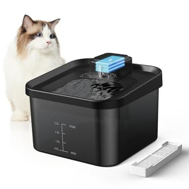 EVARY 2L Fontaine a Eau Chat sans Fil, Fontaine a Eau Chat par Batterie 4000mAh, Fontaine pour Chat à Capteur Infrarouge, Fonctionne Silencieusement sans électricité