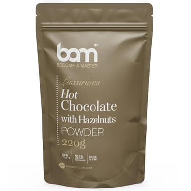 BAM Chocolat en Poudre – Préparation pour Chocolat Chaud Crémeux en Poudre, Avec Cuillère Doseuse – 220g, 7 Tasses, Noisette