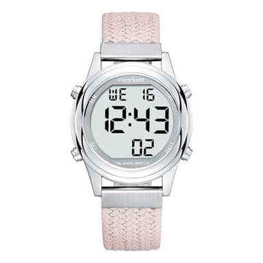 Hearkent Montre parlante numérique pour Femme avec Voix française agréable, écran LCD à Grands Chiffres, pour Personnes malvoyantes, âgées ou aveugles (Couleur Rose)
