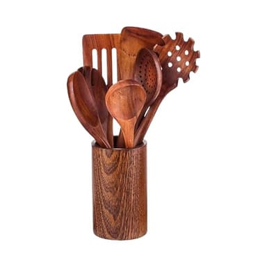 Arroopu Ensemble d Ustensiles de Cuisine - De Spatules Et Louche Anti Adhesif,Ensemble d Ustensiles de Cuisine en Bois,Pour En Intérieur Extérieur Maison