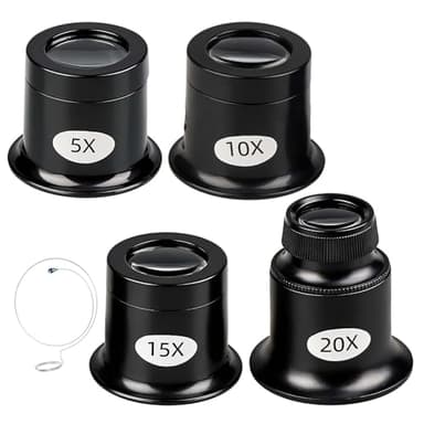 4 Pièces Loupes de Bijoutier Kits 5X 10x 15x 20x Loupe Horloger avec Porte-Fil Jewelers Loupes d'Horloger de Différentes Forces pour Montre Horloge et Détails Précis Réparation