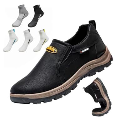 Chaussures orthopédiques pour homme - Chaussures de marche à enfiler avec soutien de la voûte plantaire - Chaussures d'extérieur légères - Chaussures de randonnée et de travail, Noir , 44 EU