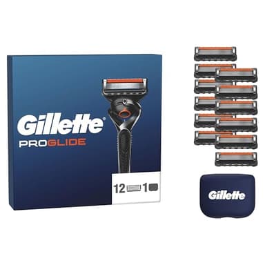 Gillette Lot De 12 Recharges De Rasoir Pour Hommes Proglide, AUTHENTIQUES, Cartouche A 5 Lames Ultra-Affutées, Nouvelle Lubrification, Bande Lubrifiante x2, Rasage Du Visage Flexible